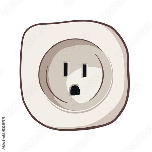 Electrical outlet, beige color, three prong plug design. Close up view of standard wall socket for electricity.