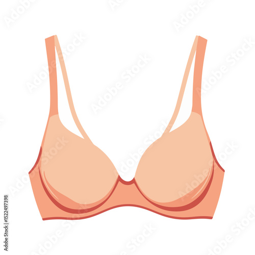 Soft cup bra with peach color straps.  This comfortable lingerie features seamless cups and delicate straps.  Perfect soft cup bra for online store catalogs or underwear brand advertising.