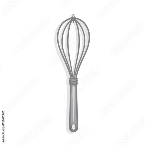 Stainless steel whisk with long handle and loop end.  Kitchen utensil perfect for mixing and whisking ingredients. This simple whisk is ideal for baking and cooking applications.