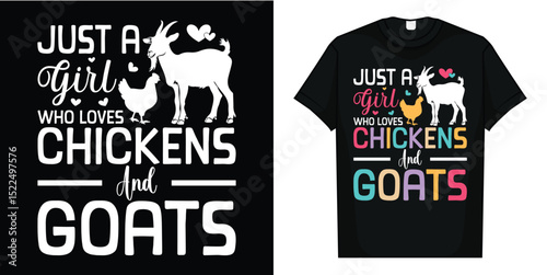 Cute Just A Girl Who Loves Chickens Goats Farmer Girls T-Shirt