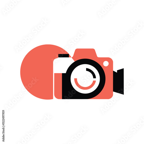 Stylized Camera Icon with Circular Element and Video Recording Symbol