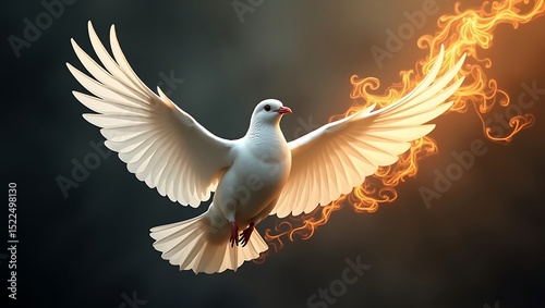 White dove flying with fire wings peace freedom symbol holy spirit art