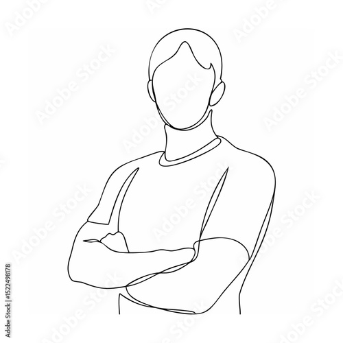 Minimalist line drawing of a person with crossed arms demonstrating confidence and strength