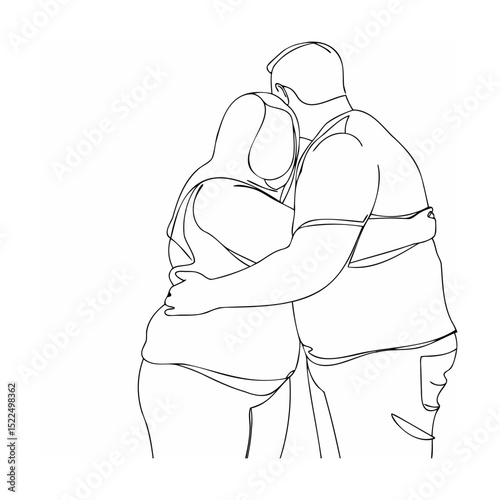 A tender embrace of two people in a single line art illustration perfect for conveying love.