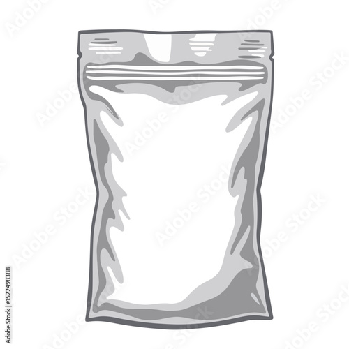 Wrinkled foil pouch mockup with zipper. Empty pouch with realistic texture ideal for product packaging design. This foil pouch is perfect for showcasing your brand on packaging.