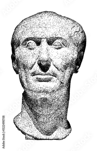 Tusculum portrait or bust of Julius Caesar illustration in vintage stipple engraving style isolated on transparent background photo
