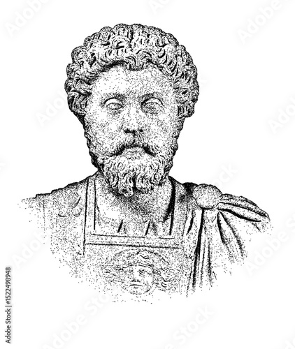 Fotografie Illustration of a bust of Roman emperor Marcus Aurelius in vintage stipple engra
