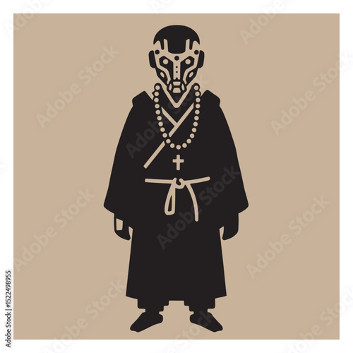 Futuristic monk illustration depicting a cybernetic religious figure in modern digital art