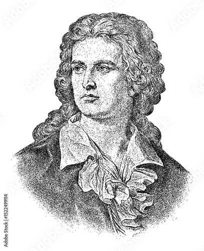 Portrait of German philosopher Friedrich Schiller in vintage stipple engraving style isolated on transparent background