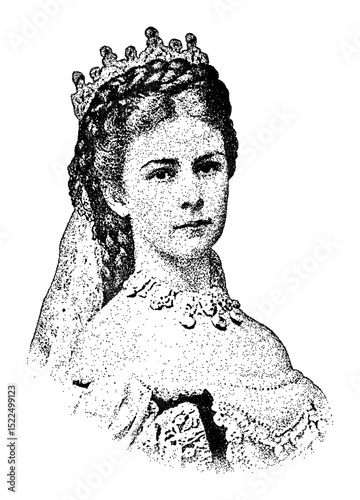Fotografija Portrait of Empress Elisabeth of Austria in vintage stipple engraving style isol