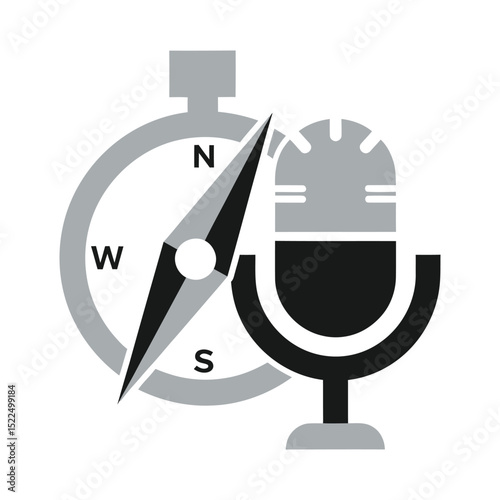 Stylized Compass Rose and Microphone Icon for Podcast Adventure