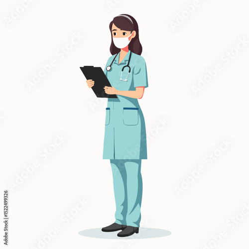 Cartoon nurse woman holding clipboard – flat medical staff character