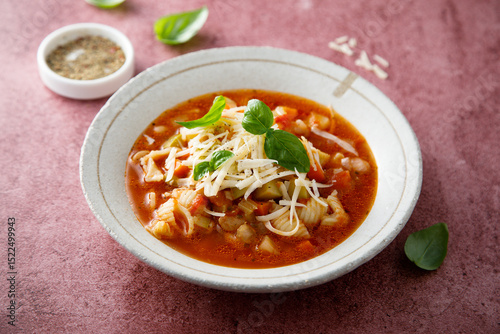 Traditional minestrone soup with cheese