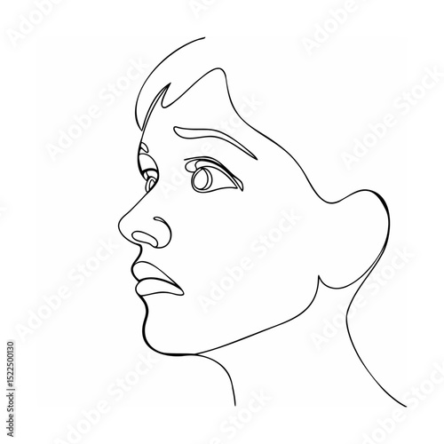 Minimalist one line drawing of a woman's face expressing thoughtful or anxious feelings