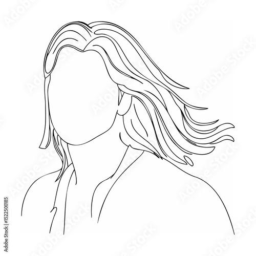 Elegant line art portrait of a woman with flowing hair illustrating beauty and simplicity