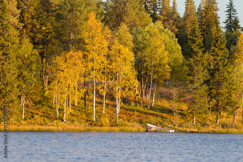 Autumnal lake scenery in Sweden during sunset
