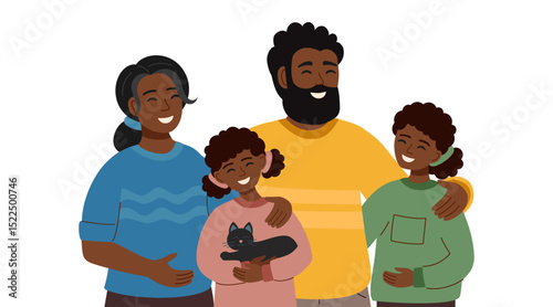 Family illustration clipart isolated on white. Father, mother and and two children. Family concept, fathers day and mothers day concept. Vector flat hand drawn illustration.