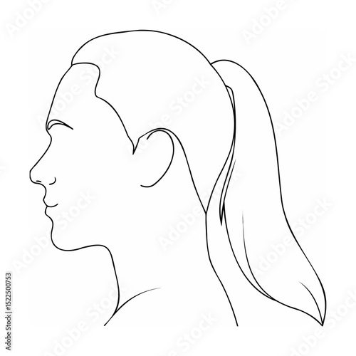 Minimalist line drawing of a woman's profile depicting hair ponytail and facial features