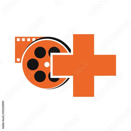 Abstract Orange Film Reel and Medical Cross Logo Design Concept