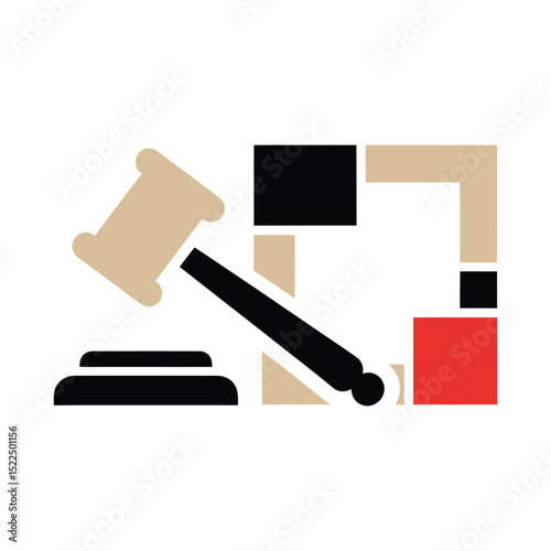 Geometric Gavel: Abstract Justice Symbol with Tan, Black, and Red Elements