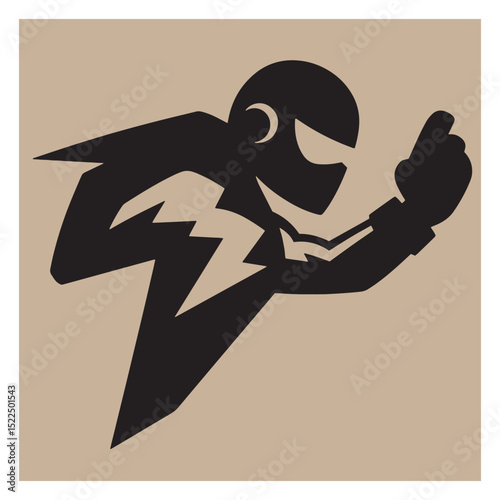 Superhero silhouette vector design concept with lightning bolt symbol running and upward gesture