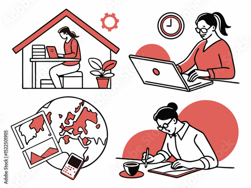 Minimalist Freelance Lifestyle And Remote Work Vector Collect Illustration