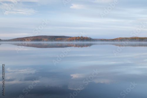 Autumnal lake scenery in Sweden during sunset