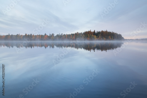 Autumnal lake scenery in Sweden during sunset