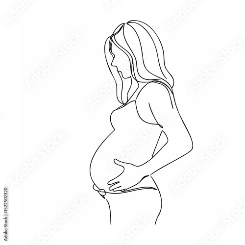 Elegant line drawing of a pregnant woman holding her belly celebrating pregnancy and motherhood