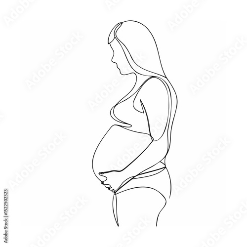 Elegant single line illustration of a pregnant woman with focus on anticipation and motherhood