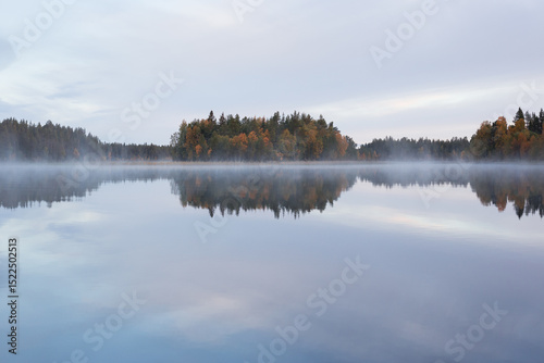 Autumnal lake scenery in Sweden during sunset