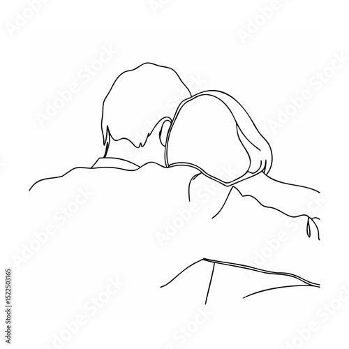 Simple outline illustration of a loving couple embracing each other in monochrome black and white