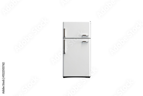 A classic white refrigerator, standing alone against a muted transparent background. background removed
