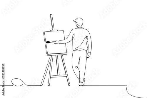 Line art of artist painting on canvas. minimalist vector drawing. continuous line drawing style