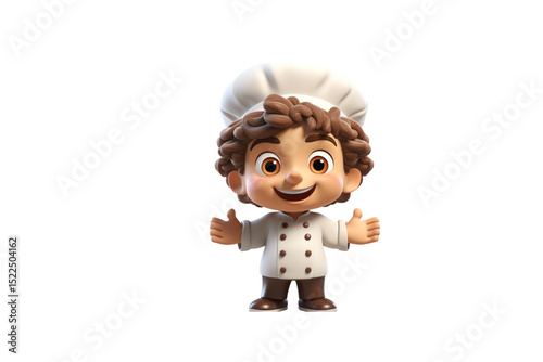 A cheerful cartoon chef boy with brown curly hair, wearing a white chef's uniform, gives a thumbs up. background removed