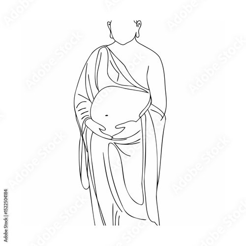 A minimalist line drawing depicting a pregnant buddha statue in white color
