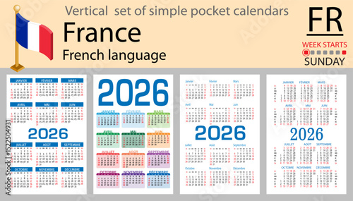 France vertical Set of pocket calendars for 2026