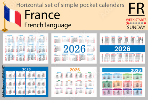 France horizontal Set of pocket calendars for 2026
