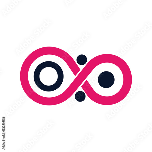 Pink Infinity Symbol with Dark Blue Circles and Dots, Modern Design