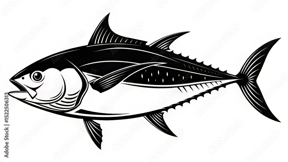 Fototapeta premium Outlined Tuna Trio in Minimal Layout with Subtle Postural Variations