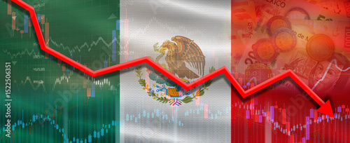 Mexico financial crisis on economic graph. Financial fall of Mexico on economy market