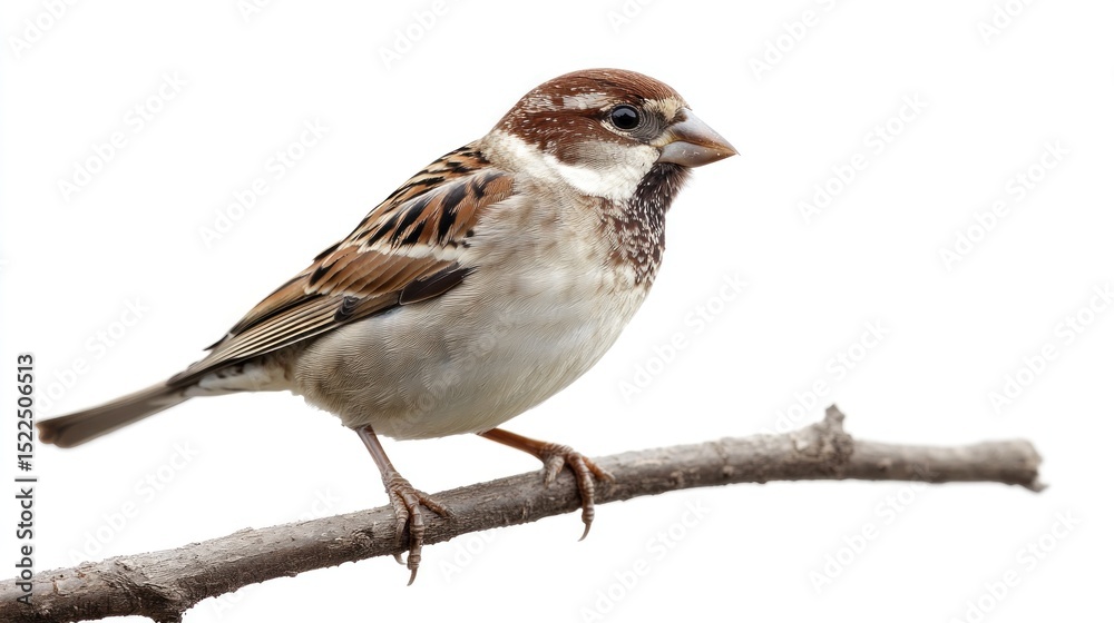 Isolated Male House Sparrow Perched Delicately on a Twig, Clean Studio Shot Isolated Male House Sparrow Perched Delicately on a Twig, Clean Studio Shot