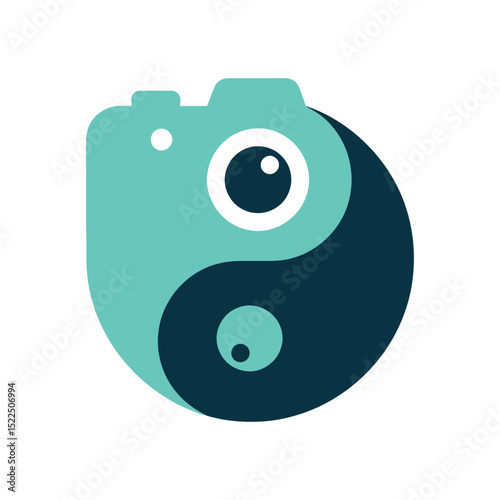 Teal Camera Yin Yang Symbol with Lens and Shutter Button Detail