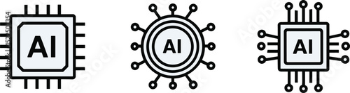 AI Chip Icon Set – Modern Technology and Circuit Design Illustration