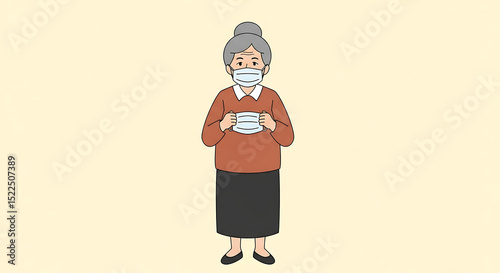 Elderly Woman Wearing a Protective Face Mask Illustration