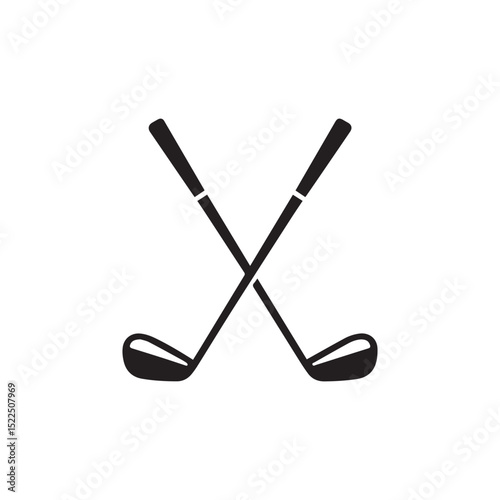 Crossed Golf Clubs Silhouette Icon on White Background. Ideal for sports branding, golfing applications, tournament graphics, and recreation-related designs.