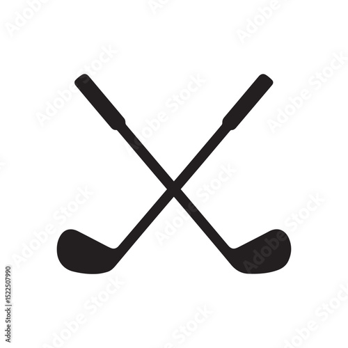 Crossed Golf Clubs Icon –Black Silhouette Vector Isolated on White Background