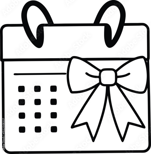 Calendar Event with Bow Icon Special Day vector Line art illustration