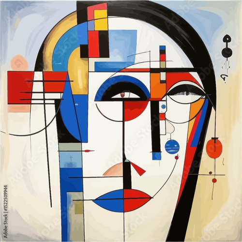 Abstract Face Is Portrayed With Bold Geometric Shapes And Vibrant Colors In This Modern Artwork