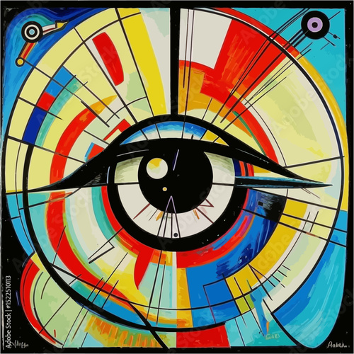 Abstract Eye Artwork With Vibrant Colors And Geometric Lines Creates A Visual Depth Illusion